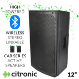 Citronic 12L Pack 2 X 12inch Bluetooth Stereo Linkable 2400W PA Speakers with Stands