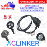 DL 2 Meters Black Piggyback Plug Main Power Extension Cord 240V 3 Pin 10A 1.0mm Cable