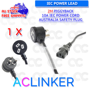 DL 2 Meter Piggyback Power IEC Cable  3 Pin Plug 240V 10Amp SAA Approved