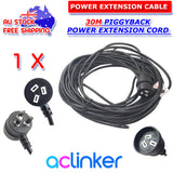 DL 30 Meters Black Piggyback Plug Main Power Extension Cord 240V 3 Pin 10A 1.5mm Cable
