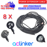DL 30 Meters Black Piggyback Plug Main Power Extension Cord 240V 3 Pin 10A 1.5mm Cable