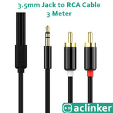 ACL 3.0 meter 3.5mm to 2RCA Audio Auxiliary Adapter Stereo Splitter Cable AUX RCA Y Cord for Smartphone Speakers Tablet HDTV MP3 Player