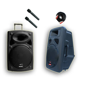 E-Lektron 2 X 15" inch 1800W Bluetooth Portable+Active Loud Speakers Sound System Battery Operate USB Record 2 Microphones