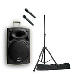 E-lektron 12" Inch Portable Speaker Set 700W Mobile PA Sound System Battery Bluetooth With 2 Wireless Microphones and Stand