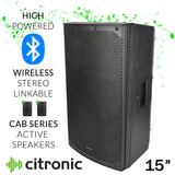 Citronic 15L Pack 2 X 15-inch Bluetooth Stereo Linkable 2800W PA Speakers with Stands