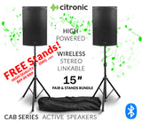 Citronic 15L Pack 2 X 15-inch Bluetooth Stereo Linkable 2800W PA Speakers with Stands