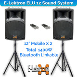 E-Lektron UHF30-MS 1400W 2X12" inch Bluetooth Wireless linkable Loud Portable PA Speakers Sound System Recoding incl.4 UHF Mics and Stands