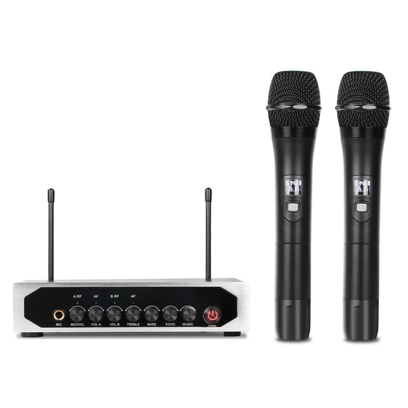 E-Lektron Portable UHF Tunable Wireless Karaoke Microphone System 2xHandheld For PA DJ Party