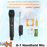 E-lektron U1 Dynamic UHF 20 Channels Tunable Universal 1 Wireless Handheld Microphone System With Mini Plug Receiver