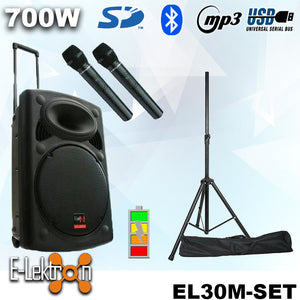 E-lektron 12" Inch Portable Speaker Set 700W Mobile PA Sound System Battery Bluetooth With 2 Wireless Microphones and Stand
