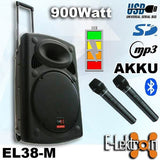 E-Lektron 1800W 2 X 15" inch Bluetooth Portable Loud Speakers Sound System Battery Operate USB Record 2 Microphones