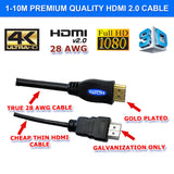 HDMI 2.0 High Speed Cable 10M Gold Plated Connectors Ethernet ARC HD 1080p 3D Cinema Plus 28AWG 4K 60Hz HDCP