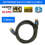 HDMI 2.0 High Speed Cable 2M Gold Plated Connectors Ethernet ARC HD 1080p 3D Cinema Plus 28AWG 4K 60Hz HDCP