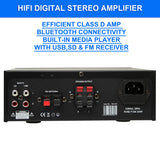 KAD-2BT DJ PA HiFi Digital Stereo Amplifier Bluetooth USB SD FM Class D 200W 2 x Mic