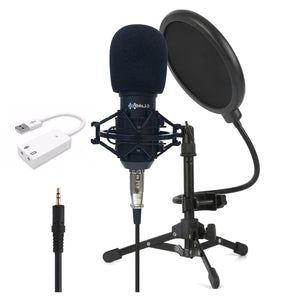 Podcast USB Condenser Microphone with Pop filter stand and sound card