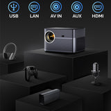 Auto Focus Android 9.0 Smart Native 1080P 16000 Lumen WiFi Bluetooth LED Projector Support 4k Media Home Outdoor Theater Cinema HDMI USB VGA With HiFi Speaker