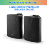 E-Lektron 6.5" inch Black Passive Speakers Pair 260w Wall Mount Bracket 2 Way Bookshelf Stereo DJ PA